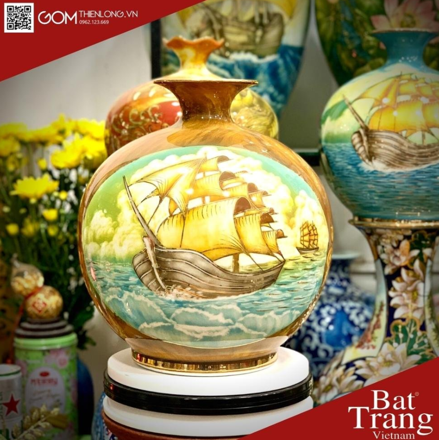 Mẫu bình tài lộc vẽ hình ảnh nhị cảnh công danh phú quý và Thuận buồm xuôi gió